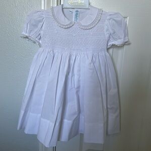 White Smocked Feltman Bros Dress with Peter Pan Collar